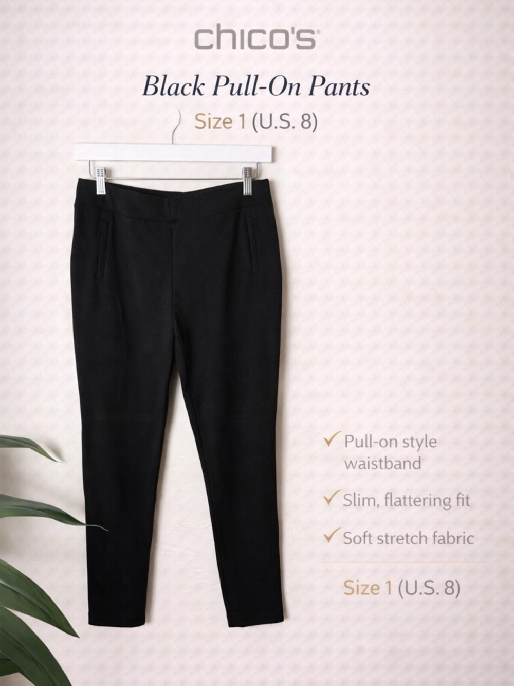 Chico’s Black Pull-On Pants Size 1 (US 8)